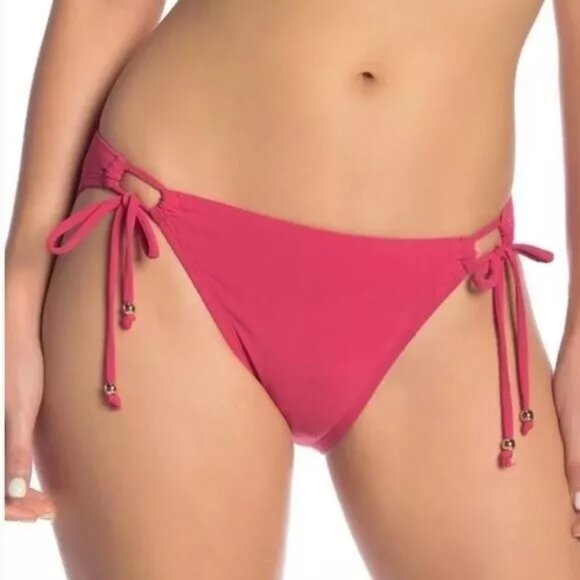 NWT Robin Piccone Luca Adjustable Side Tie Bikini Bottom in Pink Punch Sz. M - Picture 1 of 2